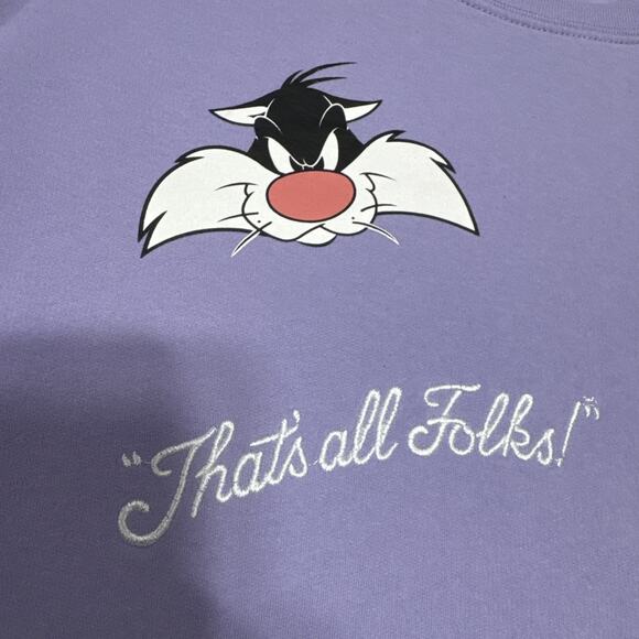 Looney Tunes Womens Juniors L Sweatshirt Embroidered That's All Folks Pullover - Picture 4 of 13